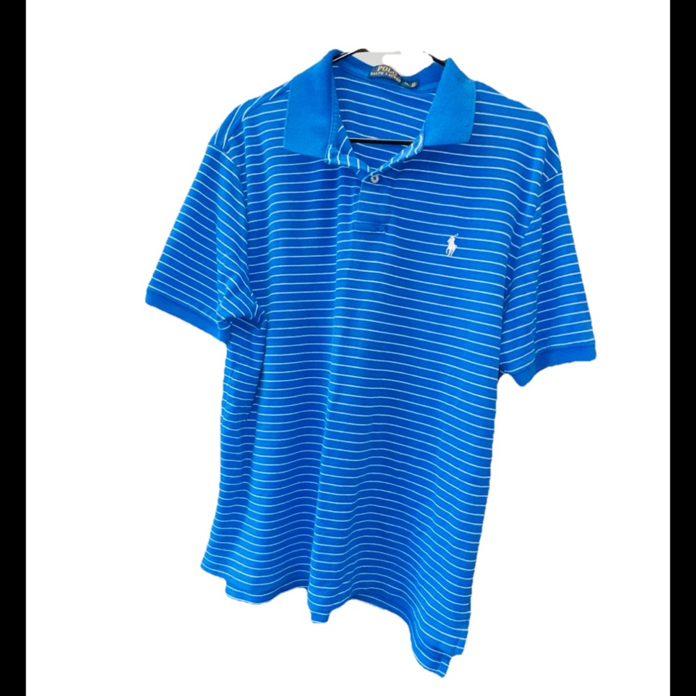 Polo Ralph Lauren Blue Striped Polo Shirt XL Classic Pony Preppy Golf